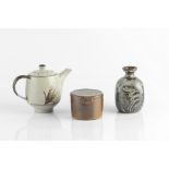 David Leach (1911-2005) Teapot and vase impressed potter's seals teapot 14cm high, vase 13cm high;