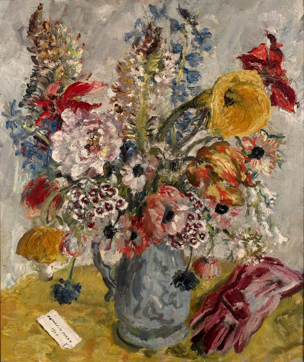 Cathleen Mann (1896-1959) Flowers and red gloves, 1944 signed and dated (lower left), with