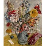 Cathleen Mann (1896-1959) Flowers and red gloves, 1944 signed and dated (lower left), with