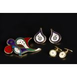 Wendy Ramshaw (1939 - 2018) 'La Fleur' enamel brooch, earrings and cufflinks for 'Woman with a