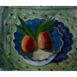 Marysia Donaldson (20th Century) Peaches in a Blue Dish signed (lower left), titled (to artist's