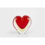 Murano Heart vase cased red glass indistinctly etched signature, 'Murano' sticker 14cm high.