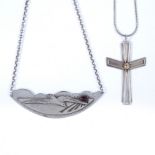 Damien James Barry (Contemporary) Modernist silver pendant necklace modelled as a bird in flight