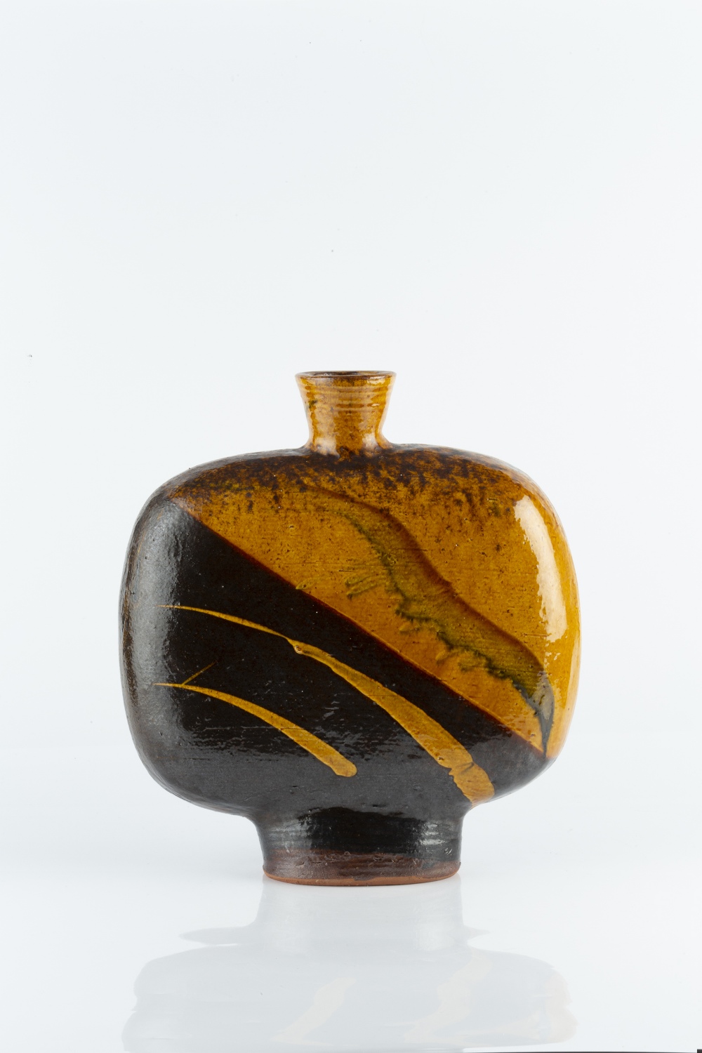 Clive Bowen (b.1943) Moon flask slip-decorated with honey and dark glaze 36cm high. - Image 2 of 2