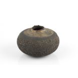 Stephanie Black (b.1954) Vessel seedpod form with textured black glaze impressed potter's seal 11.