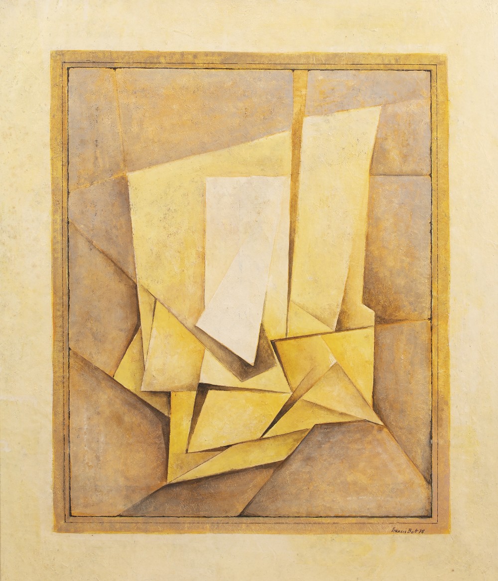 Francis Bott (1904-1998) Composition, 1975 signed and dated (lower right) oil on board 56 x 47cm.