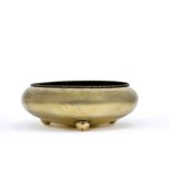 Gordon Russell (1892-1980) Lygon bowl brass with rope twist rim and bun feet stamped marks 26cm