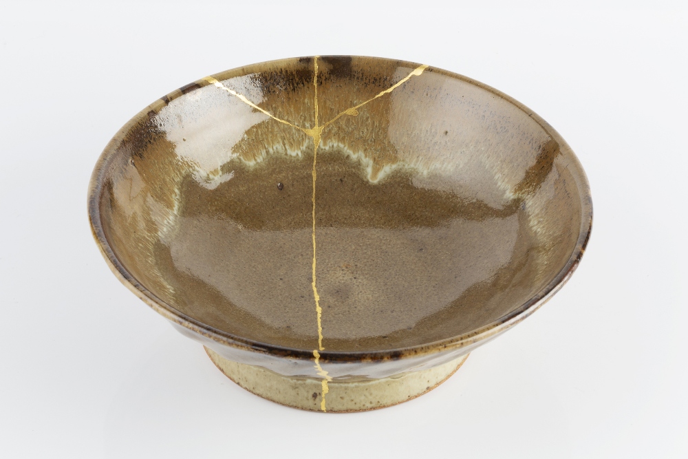 Edward Hughes (1953-2005) Footed bowl green glaze impressed potter's seal 23cm diameter. - Image 3 of 3