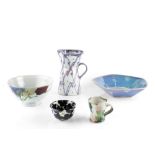 Janice Tchalenko (b.1942) for Dartington Five pieces comprising three bowls and two vases largest