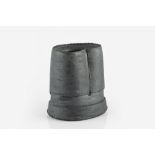 Dan Kelly (b.1953) Vessel stoneware, cylindrical form with vertical indentation to one side, black