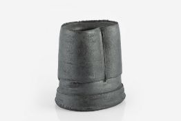 Dan Kelly (b.1953) Vessel stoneware, cylindrical form with vertical indentation to one side, black