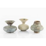 Waistel Cooper (1921-2003) Three vases with textured glazes each signed tallest 14cm high (3).