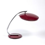 Fase of Madrid, Spain Desk lamp, model 520C, circa 1960s red painted and chromed, with opaline glass