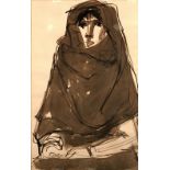 Manner of Josef Herman (1911-2000) Portrait of a woman wearing a shawl, 1954 indistinctly signed and