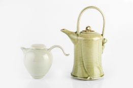 Bridget Drakeford (b.1946) Two teapots celadon glazes both signed 24.5cm and 12.5cm high (2).