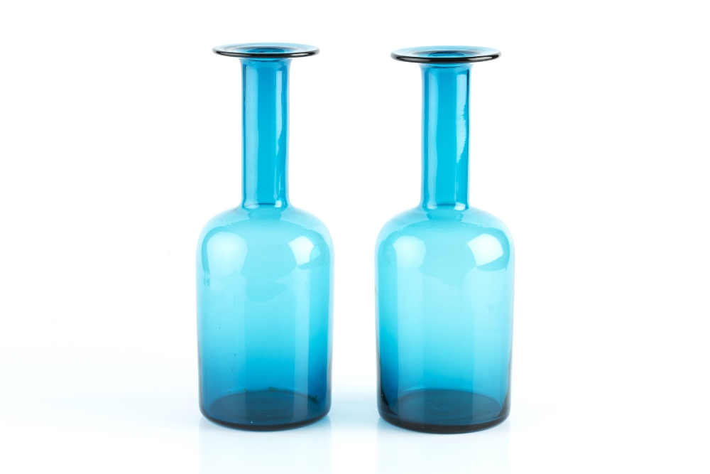 Otto Breuer (1897-1938) for Holmegaard Two Gul vases in blue glass 25.5cm high (2).