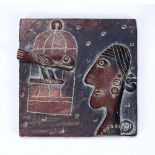 John Maltby (b.1936) Young Girl and Bird tile, 2005 signed and dated (to reverse) 17 x 17cm.