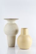 Alan Brough (1924-2012) Two vessels oatmeal glaze both with painted initials 38cm and 26cm high (
