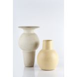 Alan Brough (1924-2012) Two vessels oatmeal glaze both with painted initials 38cm and 26cm high (