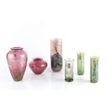 Isle of Wight Six studio glass vases three with boxes tallest 21cm high (6).