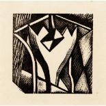 Paul Nash (1889-1946) Stylised Flower wood engraving from the 1928 plate used by the Curwen Press