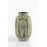 Chris Carter (b.1945) Vase of pentagonal form with blue and grey oxidised glaze impressed potter's