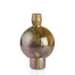 Joseph Bull (Contemporary) Moon flask, in the manner of Hans Coper running ash glaze impressed