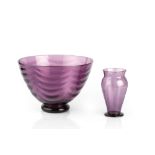 Whitefriars Bowl and vase amethyst coloured glass bowl 26cm diameter, vase 15.8cm high (2).