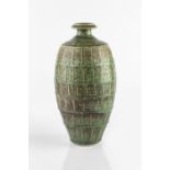 Bridget Drakeford (b.1946) Vase with faceted decoration and mottled green glaze signed and with