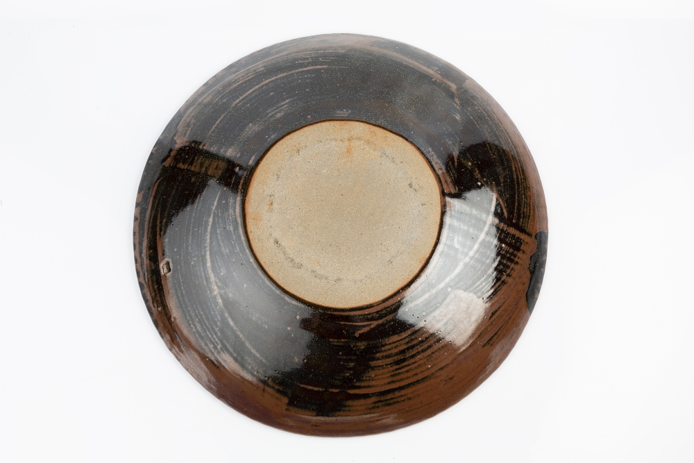 Edward Hughes (1953-2005) Charger tenmoku, pressed edges, wave decoration impressed potter's seal - Image 3 of 3