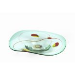 Adam Jablonski (Contemporary) Shallow bowl clear glass with red and yellow inclusions signed 41cm