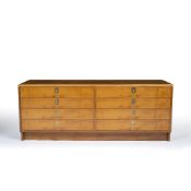 Archie Shine for Robert Heritage Chest of drawers yew wood with brass ring handles 57cm high,