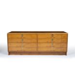 Archie Shine for Robert Heritage Chest of drawers yew wood with brass ring handles 57cm high,