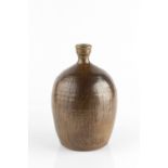 Denise Wren (1891-1979) for Oxshott Pottery Vase with slender neck and dark glaze incised potter's