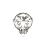 Arno Malinowski (1899 - 1976) for Georg Jensen Silver brooch openwork circlet enclosing a bird and