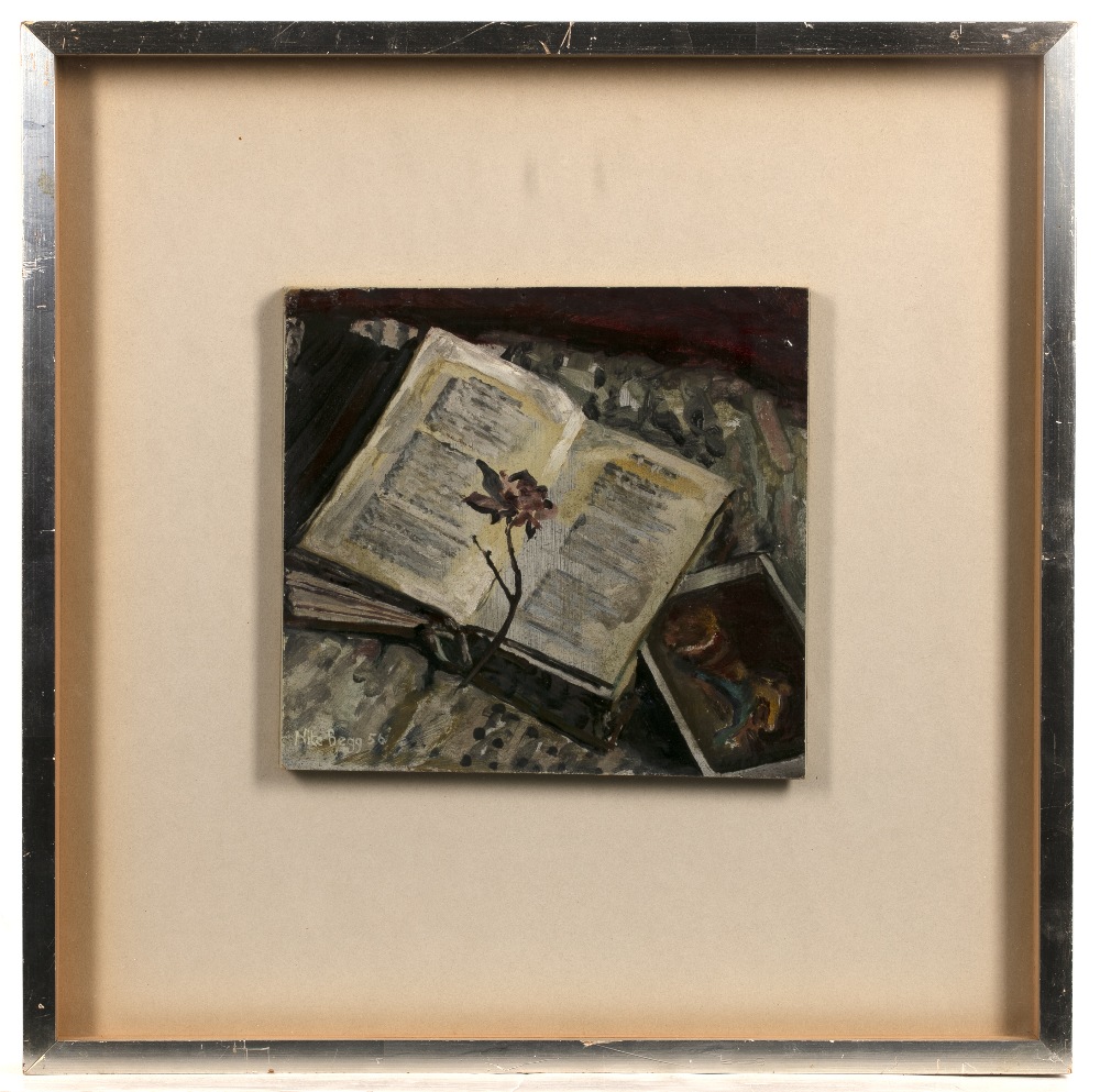 Nita Begg (1920-2011) Open book with flower , 1956 signed and dated (lower left) oil on board 21 x - Image 2 of 3