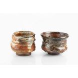 Charles Bound (b.1939) Two chawan wood-fired impressed potter's seals 14cm and 11cm diameter (2).