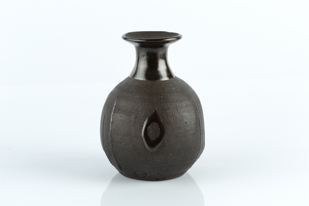 Janet Leach (1918-1997) at Leach Pottery Vase the body with matte black glaze beneath raised - Image 2 of 3