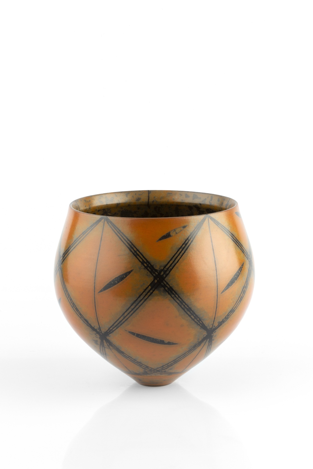 Duncan Ross (b.1943) Bowl burnished terra sigillata with x-shaped patterns incised potter's monogram