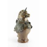 Jennie Hale (Contemporary) Pot and cover salt-glazed stoneware, modelled as a unicorn 41cm high.