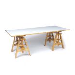 Achille Castiglioni for Zanotta Trestle table the white-laminate top resting on two beech wood