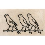 Cecily Mary Barker (1895-1973) Three Birds Singing pen & ink 3 x 5cm; and a wood engraving of a