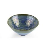 Alan Caiger-Smith (1930-2020) Bowl gold lustre brushwork over blue ground painted potter's