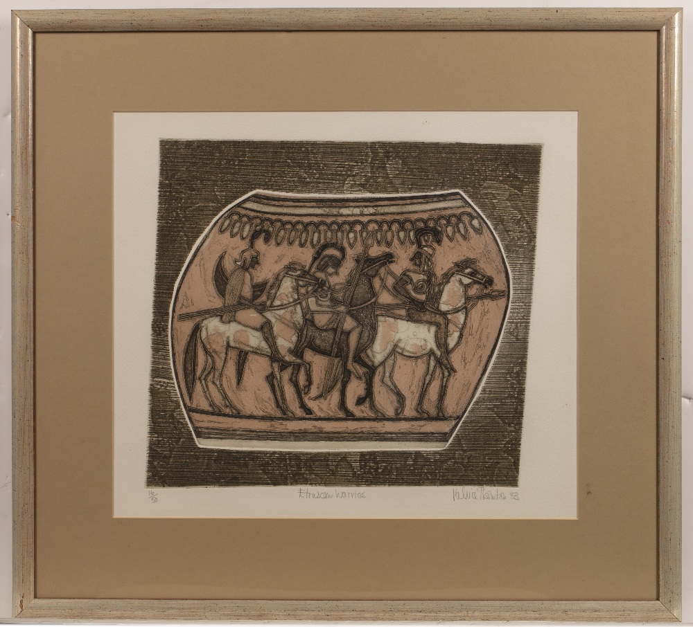 Valerie Thornton (1931-1991) Etruscan Warriors and Etruscan Encounter, 1983 both signed, titled, and - Image 5 of 6