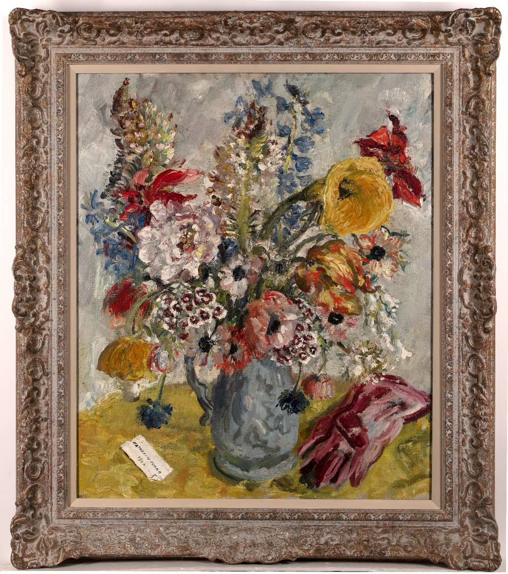 Cathleen Mann (1896-1959) Flowers and red gloves, 1944 signed and dated (lower left), with - Image 2 of 3