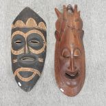 An African wooden tribal mask, 64cm,