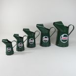A set of five graduated Castrol oil cans,