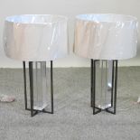 A pair of chrome and plastic table lamps and shades,