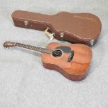 A Takamine PT006 Jackson Browne prototype acoustic guitar, made in Japan from koa wood, circa 1982,