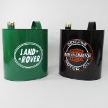 A Land Rover petrol can, together with a Harley Davidson petrol can,